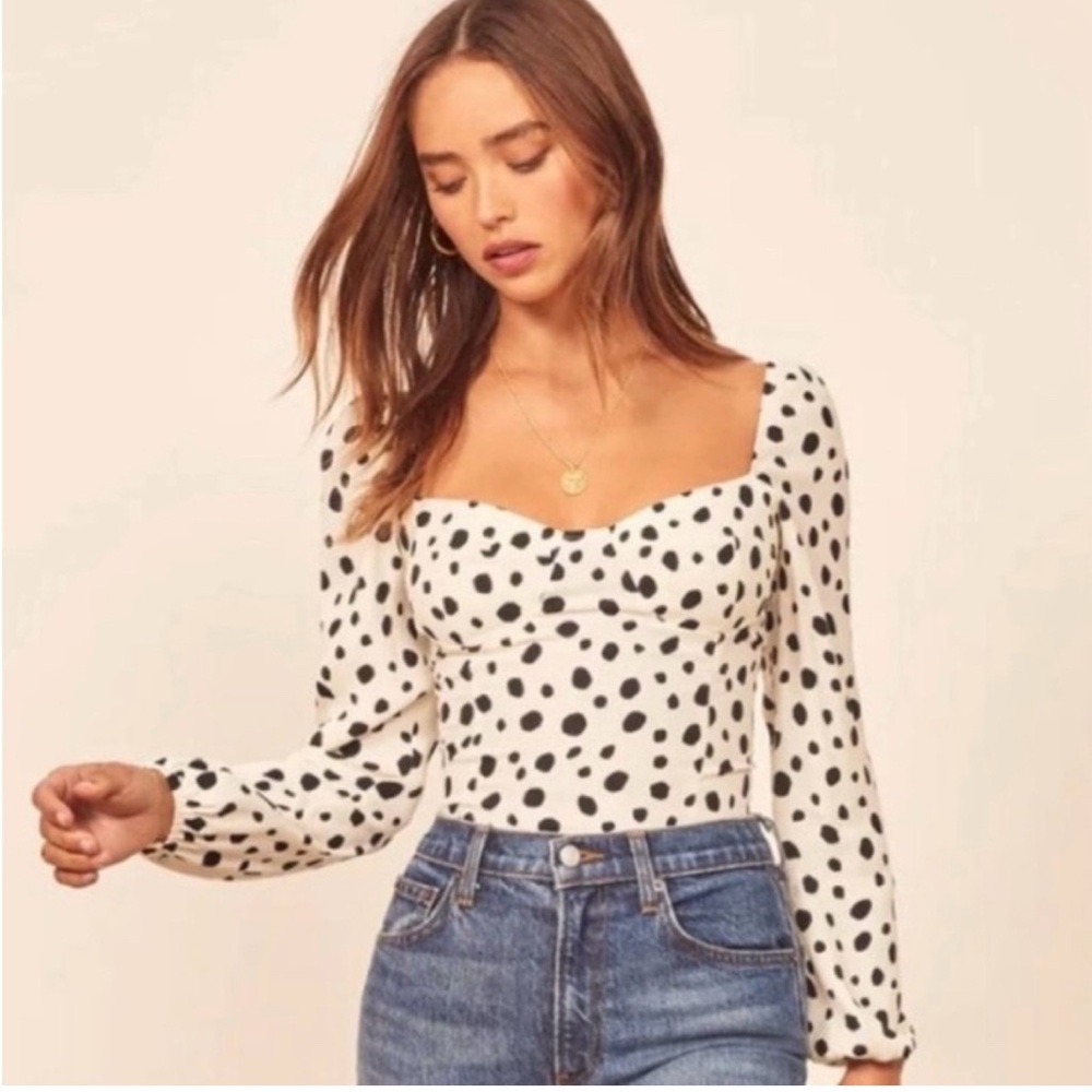 Reformation Black and White Polka Dot Blouse